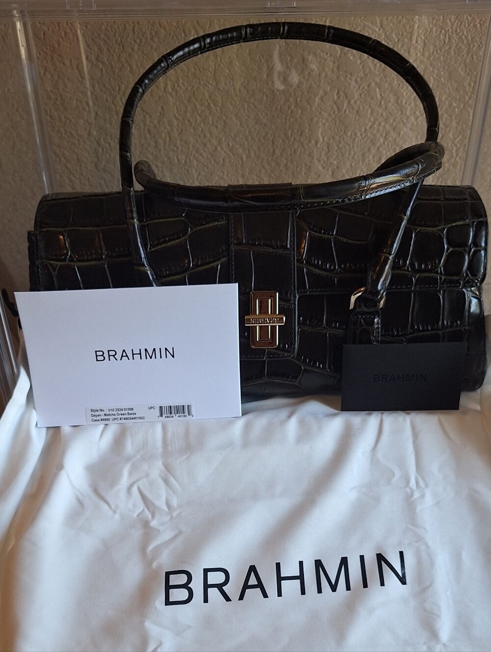 Brahmin Matcha Green Croc-Embossed Leather Handle Satchel